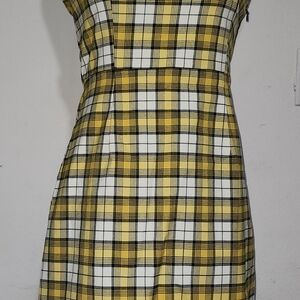 H&M Yellow and Black Plaid Midi Dress